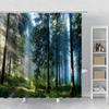 Forest Landscape Shower Curtain Sunshine Waterfall Green Bamboo Mist Jungle Autumn Scenery Bathroom Curtains Bathtub Decor Hooks