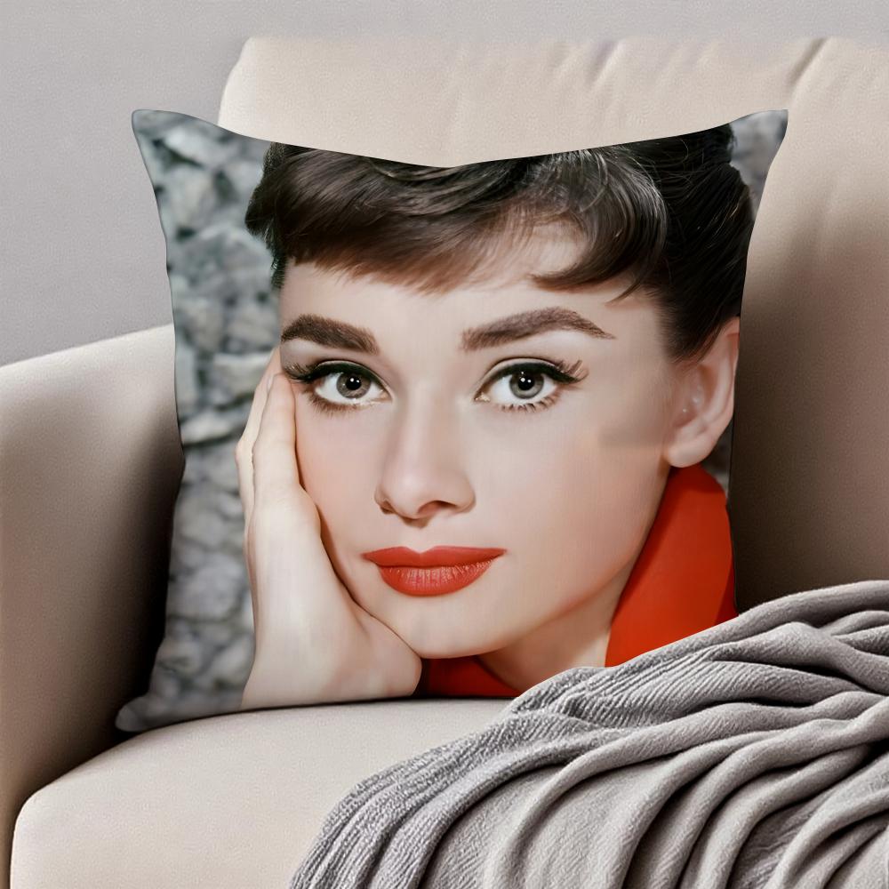 Attractive Actress AAudrey Hepburn Cushion Cover Pillowcase Antidustmite Invisible Zipper Short Plush Sofa Cushion