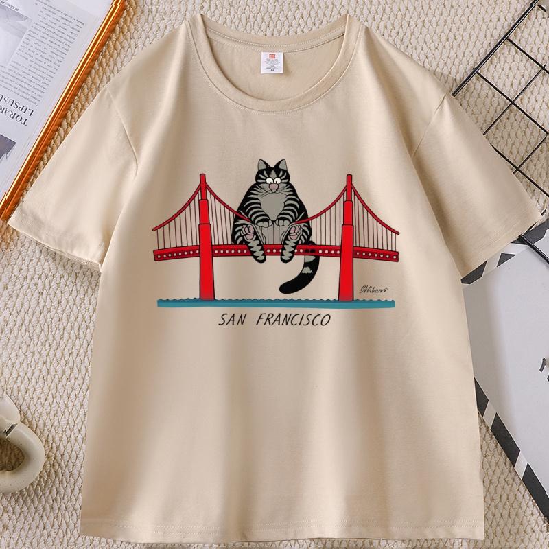 B-Kliban Cat San Francisco T-Shirt for Men Women Casual Cotton Short Sleeve Round Neck T Shirt Man Designer Clothes Streetwear