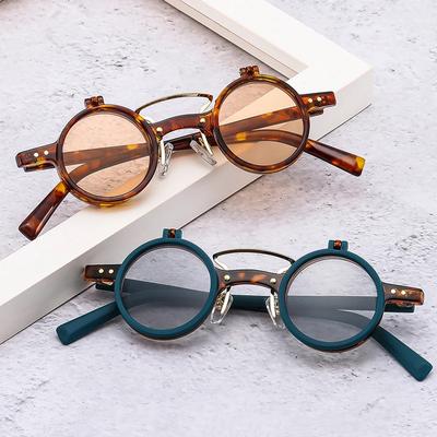 Fashion Small Round Punk Double Bridges Women Sunglasses Retro Flip Lens Shades UV400 Men Rivets Sun Glasses
