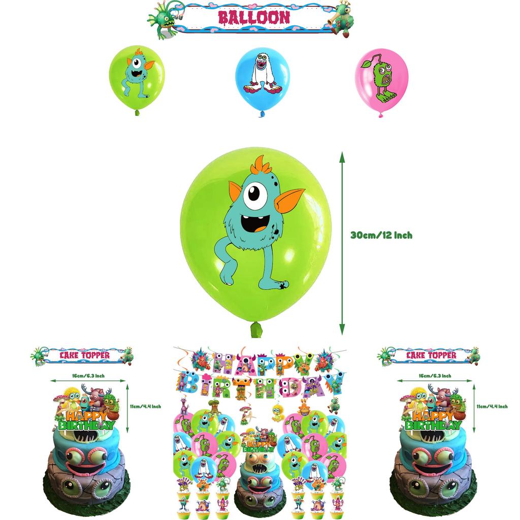 Set Decorazioni Festa di Compleanno My Singing Monster Bandierine Palloncini Topper per Torta E Altro
