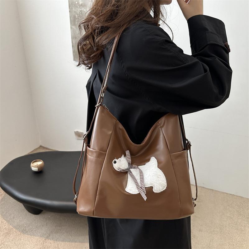 Chic Korean Style Cute Dog Tote Bag For Women With Fashionable Design In Black And Brown