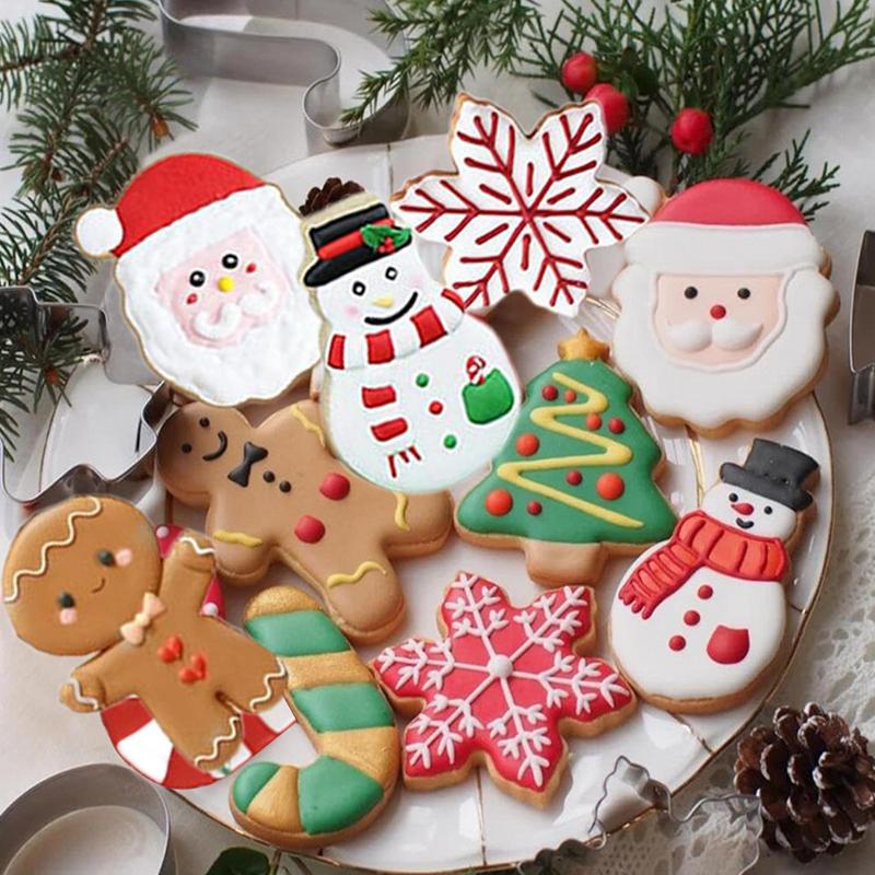 6pcs Christmas Cookie Cutter Molds Stamp Sugarcraf Decoration Cake Tools Biscuit Mold Santa Claus Fondant Decorating Tools