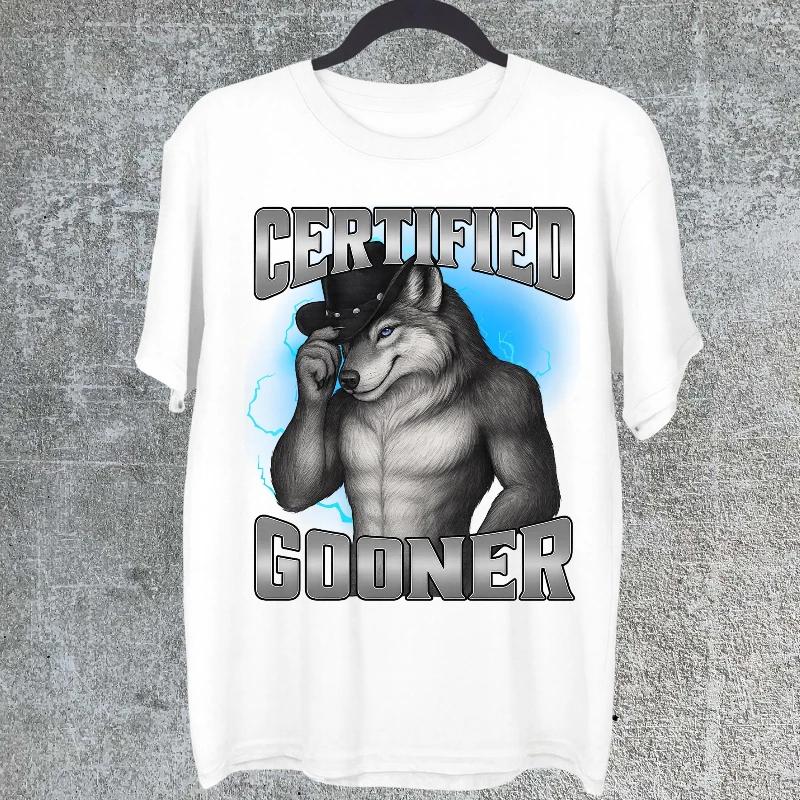 Unisex Zertifiziertes Gooner Wolf Meme Dunkler Humor T-Shirt Unisex Unisex Übergroßes T-Shirt Streetwear Lässig Kurz
