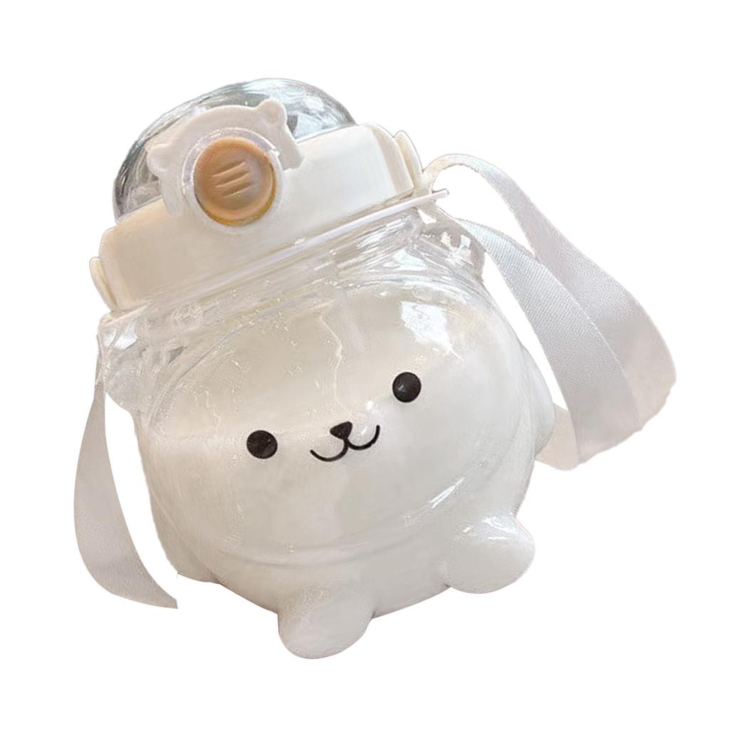 Water Bottle Plastic Cute Panda 1000ml Large Capacity Direct Drinking with Straw Carrying Strap Kids Drinking Bottle for Daily Use Clear White