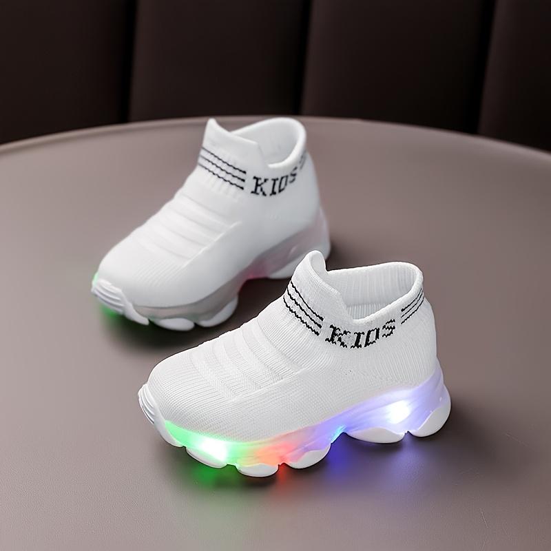 LED Light-Up Slip-Resistant Sneakers & - Breathable Fabric Walking Shoes with Cute Patterns EVA Sole & Button Battery Powered - Casual Shoes