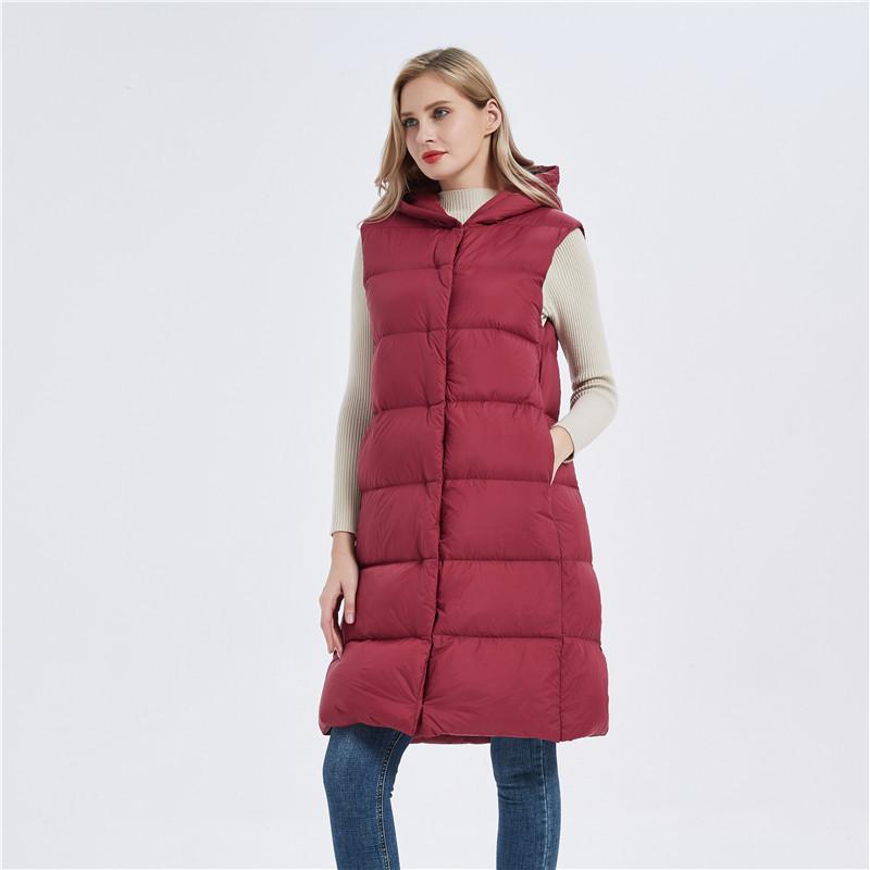 Down vest women's hooded vest jacket women's winter down vest wear down vest women's clothing long over the knee