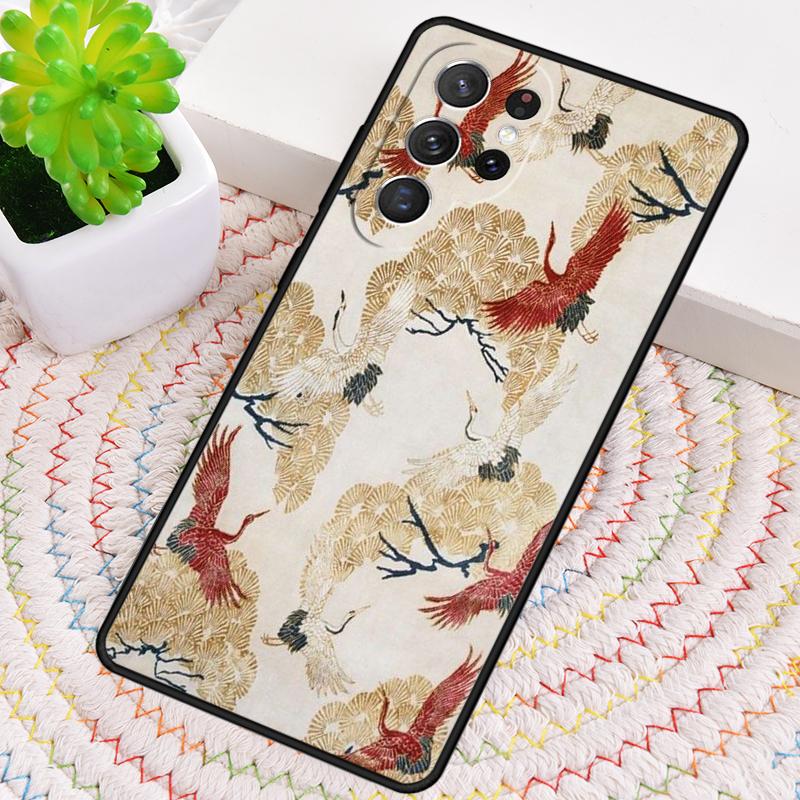 Japanese Cranes Art Silicone Phone Case For Samsung Galaxy note 10 pro S26 S25 S24 S23 S22 S21 Plus S25Ultra Capa Cover