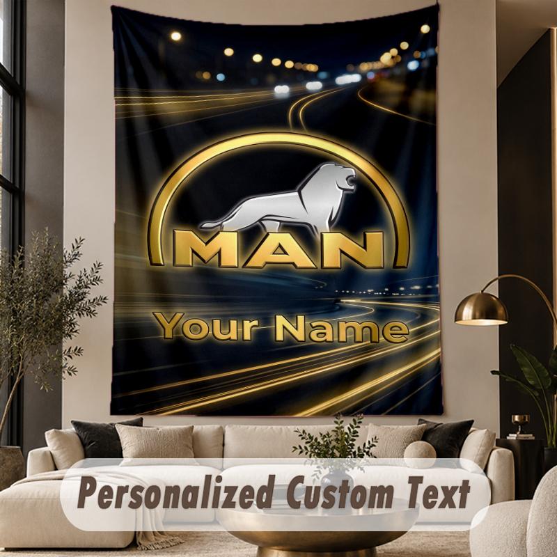 Custom Text Tapestry MAN Truck Print Wall Tapestry Indoor Living Room Wall Decor