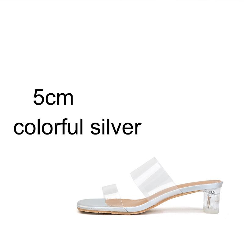 

Fashion designer transparent slippers women high heels colorful silver sandalias mujer perspex clear heel slides party shoes woman 35