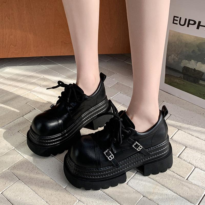 

Женские кожаные кроссовки Новые весенние на высокой платформе на шнуровке Повседневная обувь Толстая подошва Каблуки 10 см Обувь для ходьбы Zapatos Mujer каблук 8 см 36