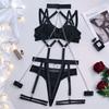 GZW Sexy Lingerie Seductive Role-playing BDSM Bra Garter Thong Neck Ring Set Erotic Underwear for Women Ladies Adult