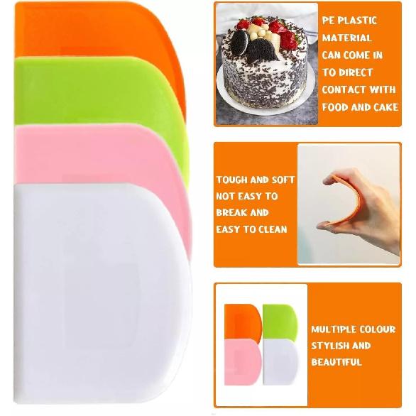 4 Pcs Food Dough Scraper, Plastic Multi - Purpose Kitchen Pastry Cutting Tool, BPA Free Flexible Bowl Scraper with Curved Edge, Cake Baking Bench