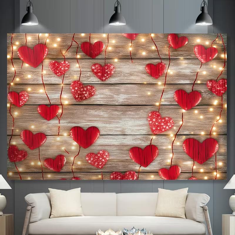 

2D Flat Red Heart Fairy Lights Backdrop for Valentines Photo Booth 47.2x31.5inch/120*80cm