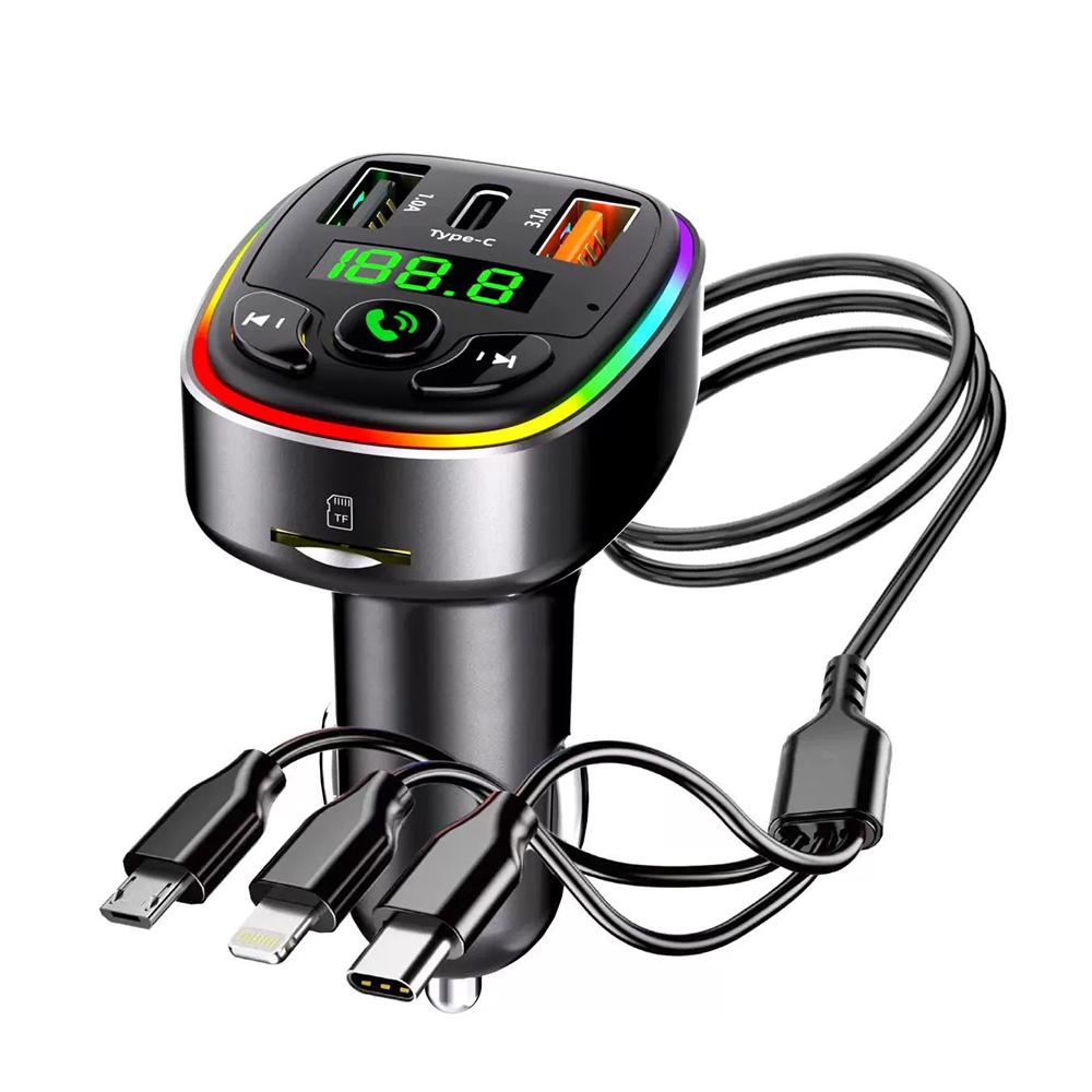 Bluetooth 5.0 FM Transmitter Car Charger 66W 3 Ports Fast Charging Car MP3 Player Handsfree Call RGB Light TF U Disk Car Voltage Detector