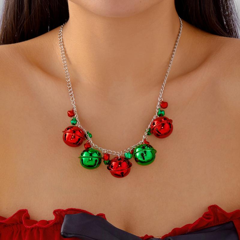 Exaggerated Christmas Bell Beaded Choker Necklace For Women Trendy Xmas Pendant Clavicle Chain New Year Party Jewelry Gift