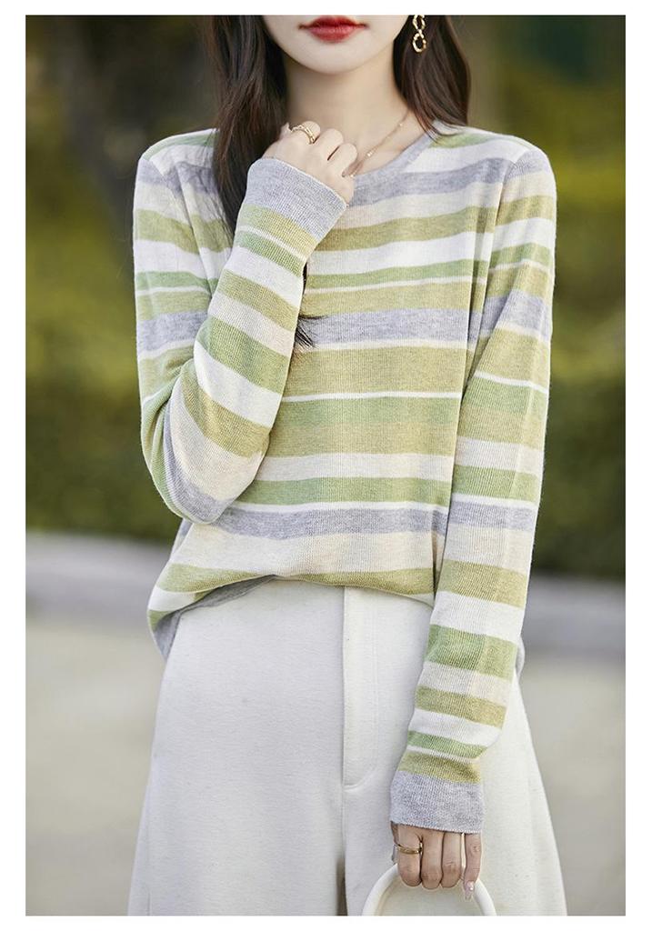 2024 Women's Striped Long-Sleeve Knitwear: Soft Slim Fit Sweater for Layering