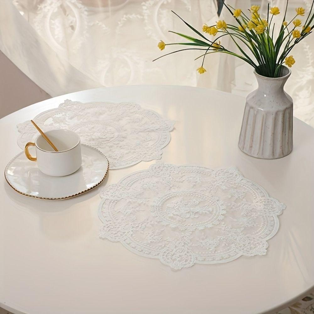1/2/6pcs Embroidered Lace Tablemats Flower Embroidery Decorative Handmade Lace Table Mats Round Napkin Placemat