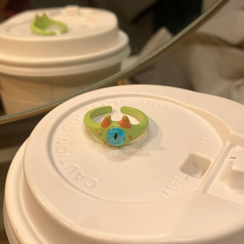 Funny Black Green White Cat Monster Ring Big Eyes Sweet Cool Cartoon Cute Girlfriends Couple Open Ring Gift Jewelry