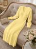 Women's V-Neck Long Sleeve Button-Down Knit Sweater Dress for Autumn/Winter