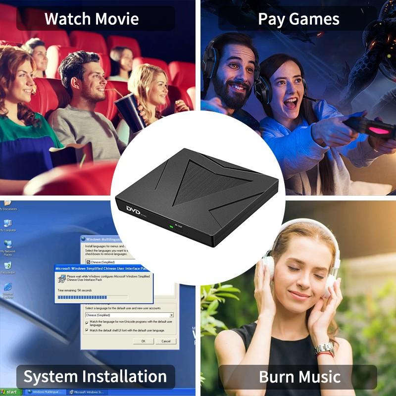 Внешний DVD-привод USB 3,0 кабель портативный CD DVD RW привод записывающая горелка оптический плеер, совместимый для ноутбука, настольного компьютера IMac