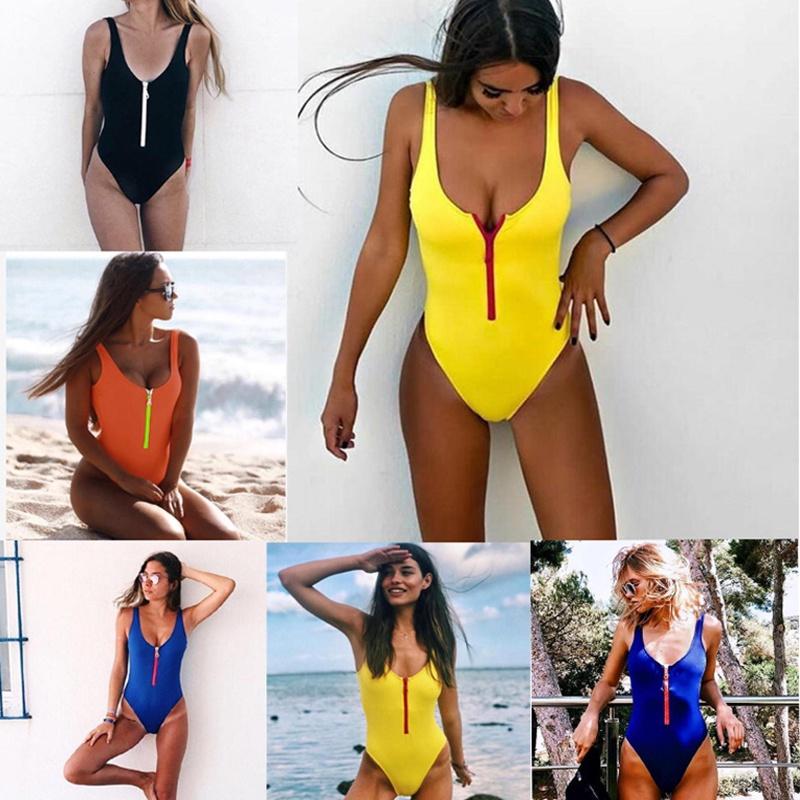 Elegant Women's One-piece Swimsuit Swimwear Zipper Monokini Bathing Suit Padded Bikini For Stylish Beach Days