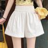 Korean Style Women's Lace Trim Elastic Waist Shorts - 2025 Summer Petite Casual Loose Slimming Wide Leg Pants