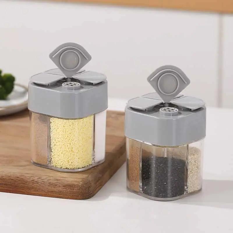 4 In1 Camping Seasoning Jar With Lids Transparent Spice Dispenser 4 Compartment For Outdoor Cooking BBQ Salt And Pepper Shaker