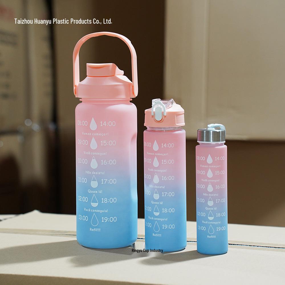 Three-in-One Gradient Frosted Sports Water Bottle - Large Capacity 2L+
