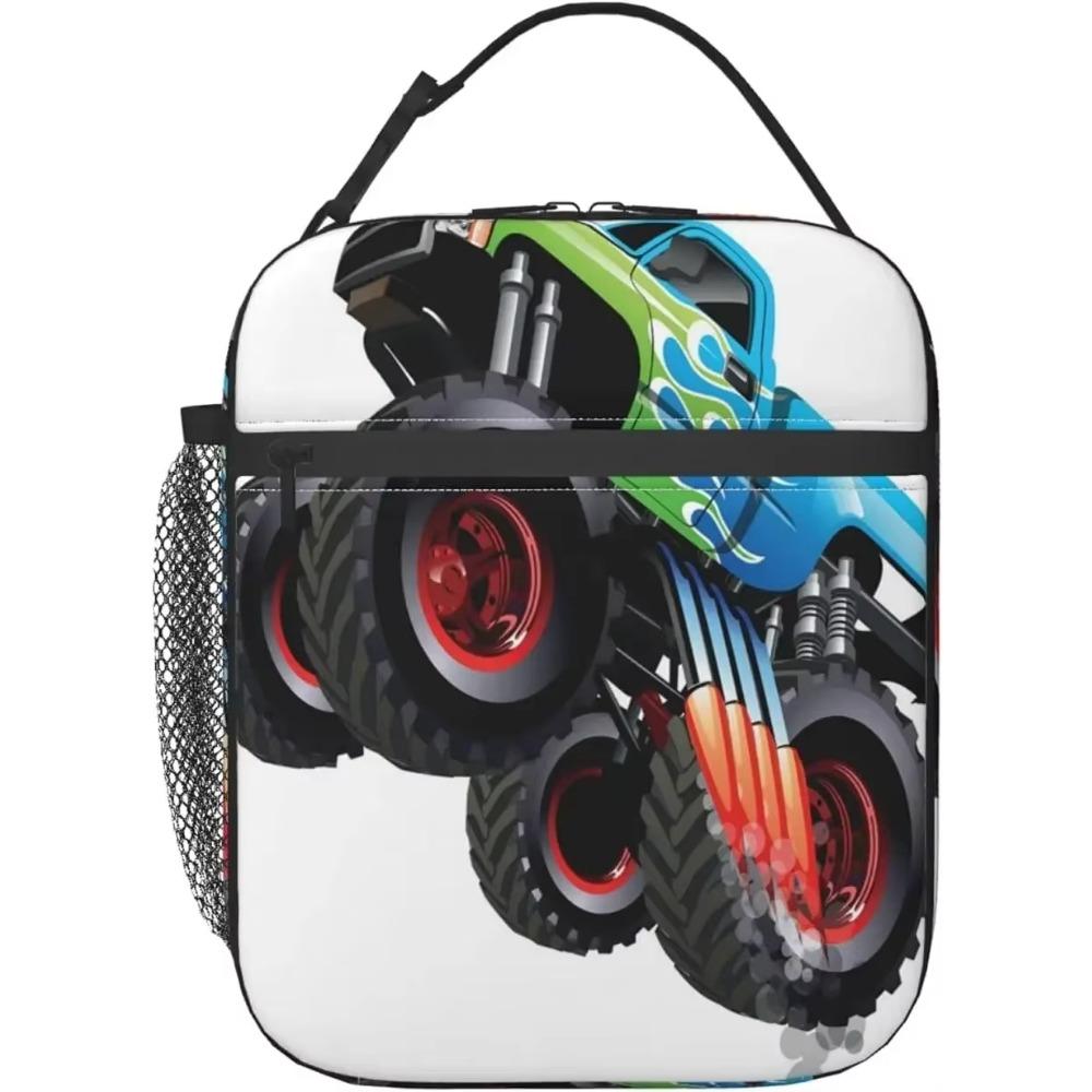 Truck Cars Pattern Lunch Bag Insulated Portable Reusable Lunch Box with Zipper for Women Men Picnic Beach for Kids