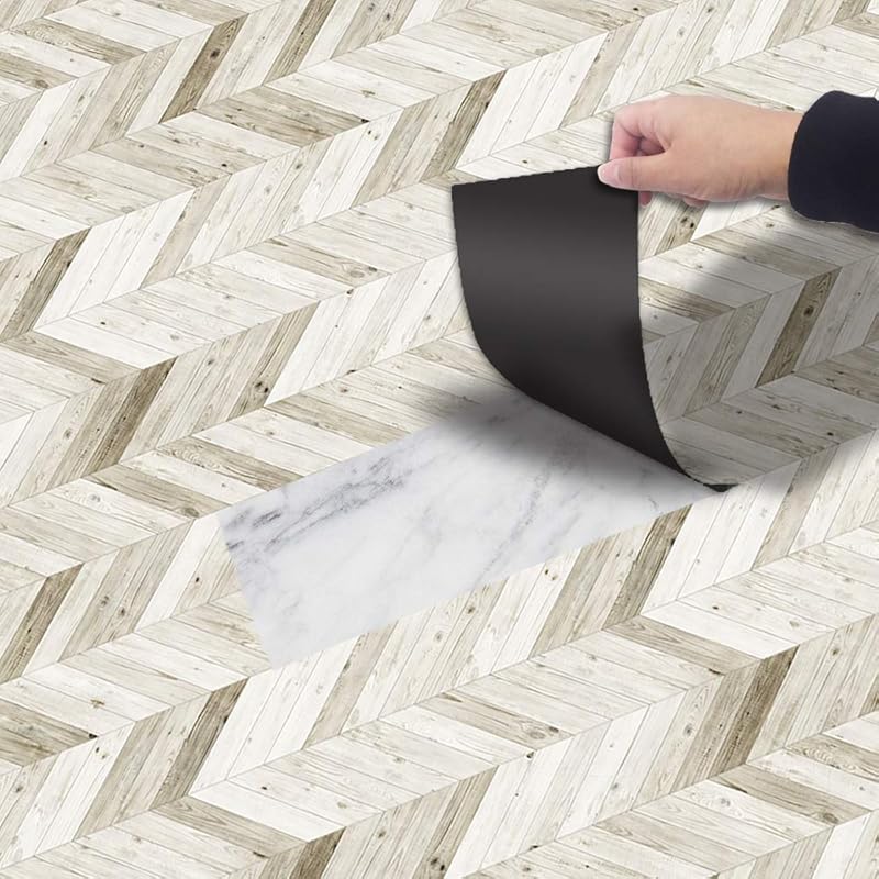 Wood Grain Peel and Stick Vinly Floor Wall Sticker, Non-Slip Tiles Transfer Sticker Roll for Floor Wall, Herringbone, 7.87x118inch