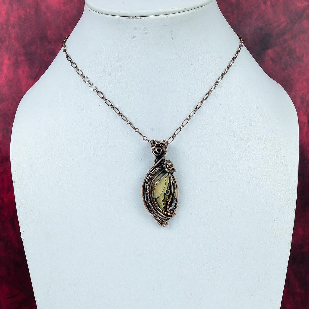 Schalenblende Gemstone Pendant Copper Wire Wrapped Antique Jewelry Gifts For Him