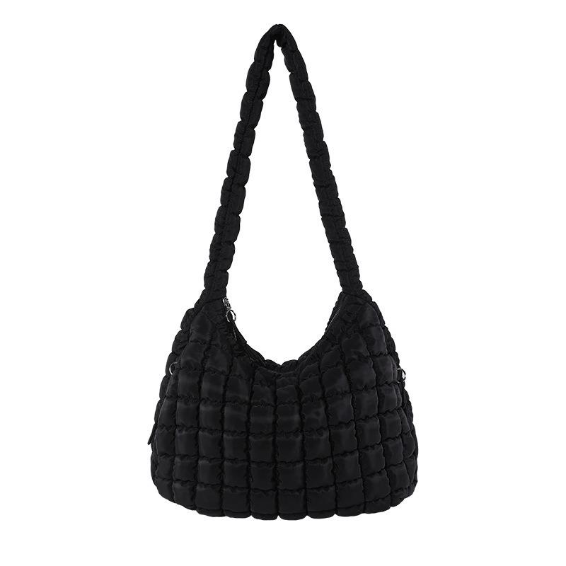 Checked Cloud Bag Fashionable Single Shoulder Portable Dumpling Bag Large Capacity Down Cotton Underarm Women's Bag