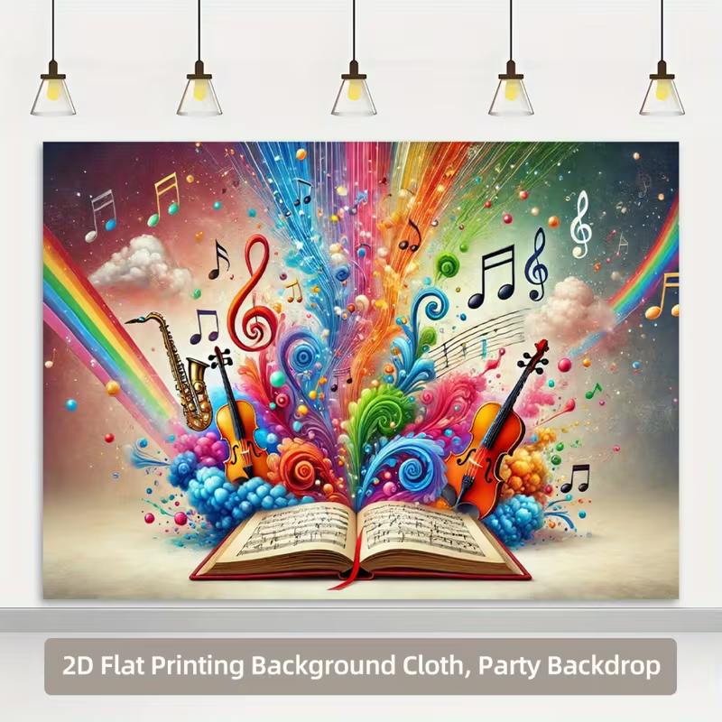 

2D Rainbow Music Note Book Backdrop Cloth for Music Themed Photo Booth Background 47.2x31.5inch/120*80cm