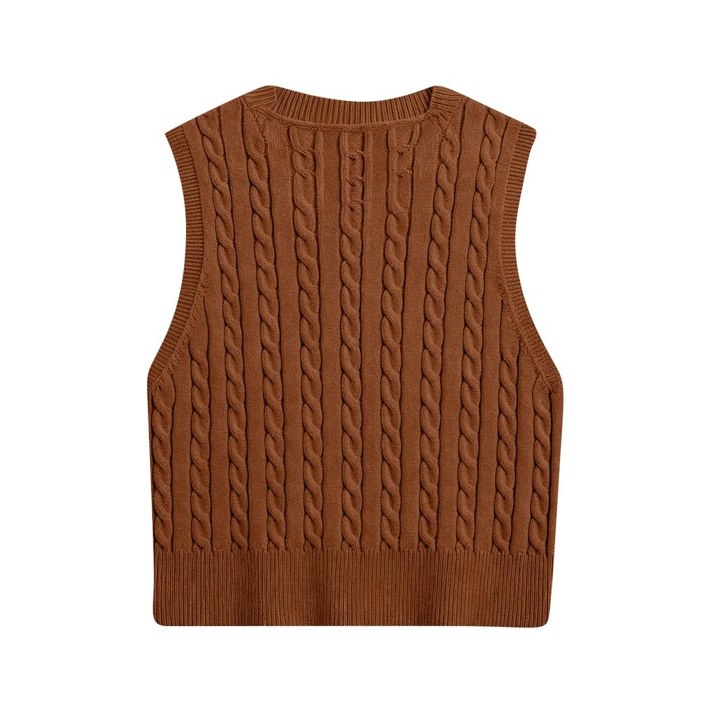 Women's Casual V-Neck Pullover Shirt Collision Color Sleeveless Sweater Vest