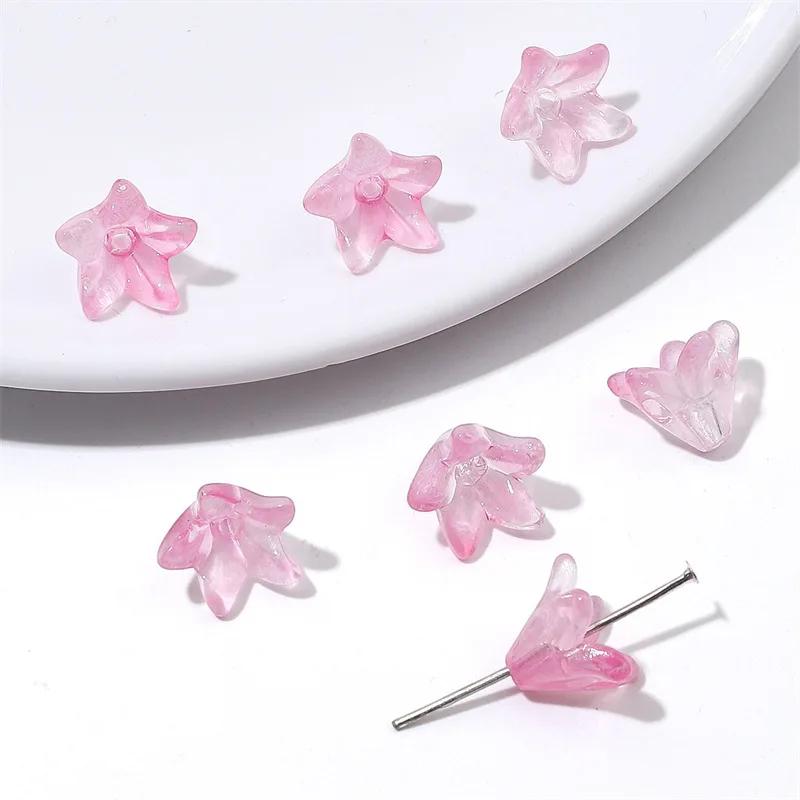 ZW52 20pcs 10x13mm Colorful Lily Cute Flower Glass Bead Charm Handmade Diy Earrings Necklace Bracelet Jewelry Accessories