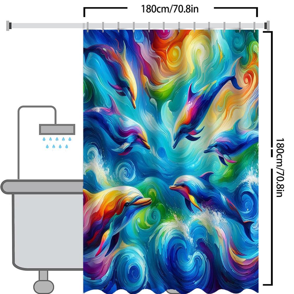 Painting style dolphin Pattern Bathing Curtain  Bathroom Shower Curtain Waterproof With 12 Hooks Home Deco Free Ship
