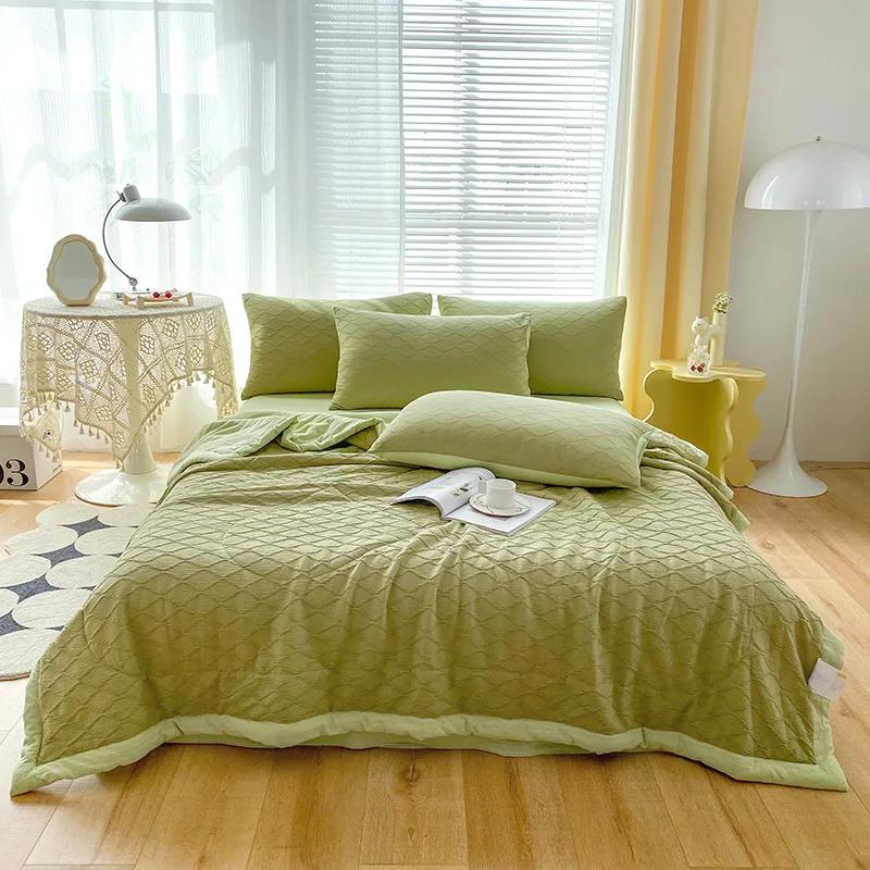 Soybean Fiber Seersucker All Cotton Washed Cotton Summer Quilt Four-Piece Set