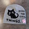 Cat Pattern Letter Embroidery High Top Knit Cap For Autumn Winter Fashion