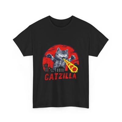 Maglietta Catzilla | Camicia Catzilla | T-shirt Catzilla | Divertente Maglietta Gatto Nero Q