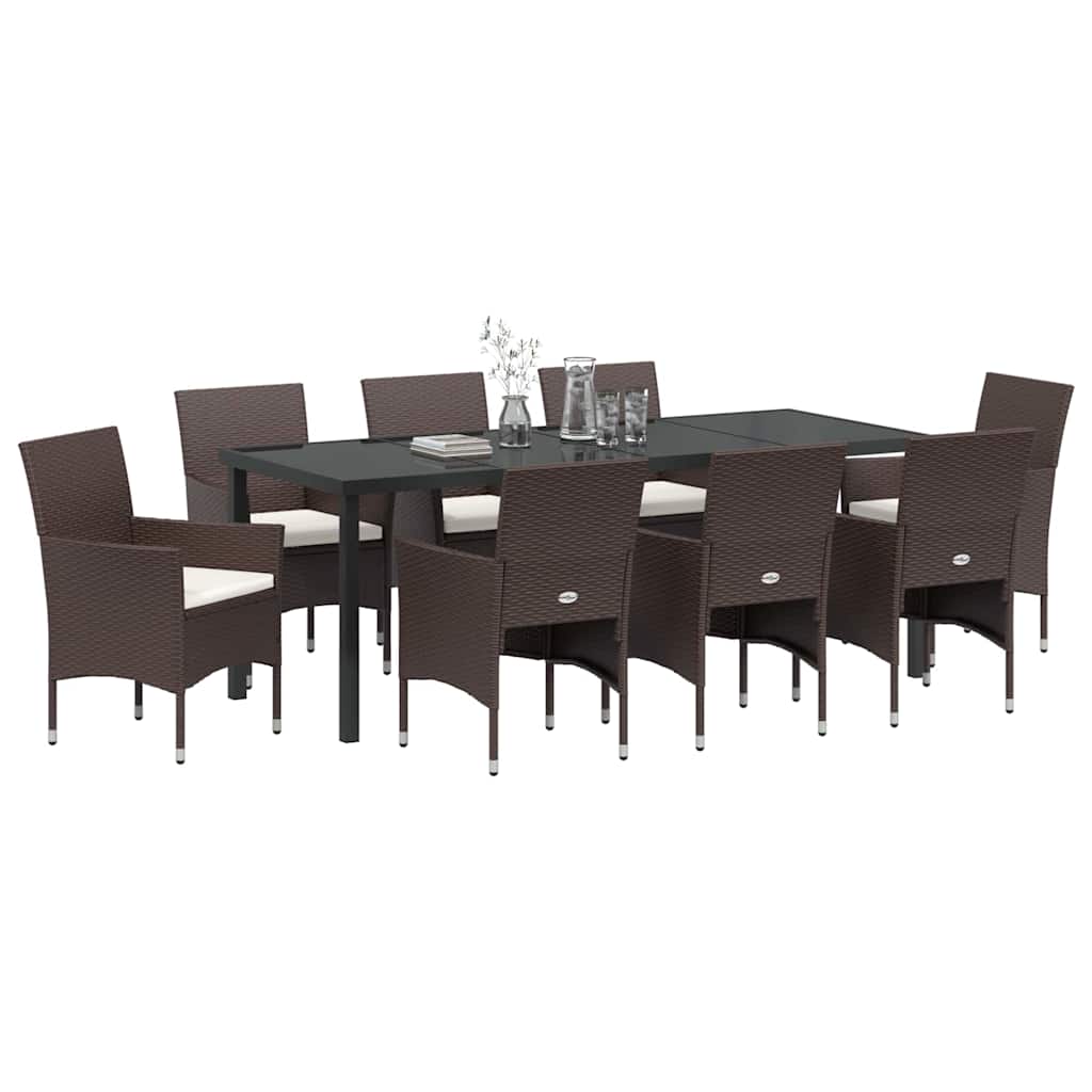 Garden Dining Set with Cushions 9 pcs Brown Poly Rattan