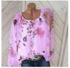 Women's Sexy All-Match Printed Chiffon Shirt Long Sleeve Loose Top Fashion