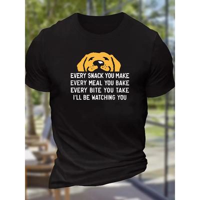 Taglie Europee, T-shirt Casual da Uomo con Stampa Cucciolo Carino e Lettere, Manica Corta Girocollo Top Estivo, Abbigliamento da Uomo