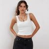 Women's Lace Trim Bow Detail Ribbed Tank Top Y2K Slim Fit Sleeveless Camisole Basic Cami Top