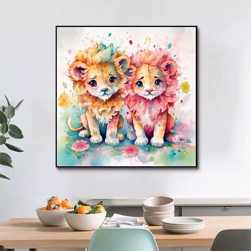 5d DIY Diamond Painting Cross Stitch Cute Animal Watercolor Lion Diamond Embroidery Mosaic Full Round Drill Home Decor Arts