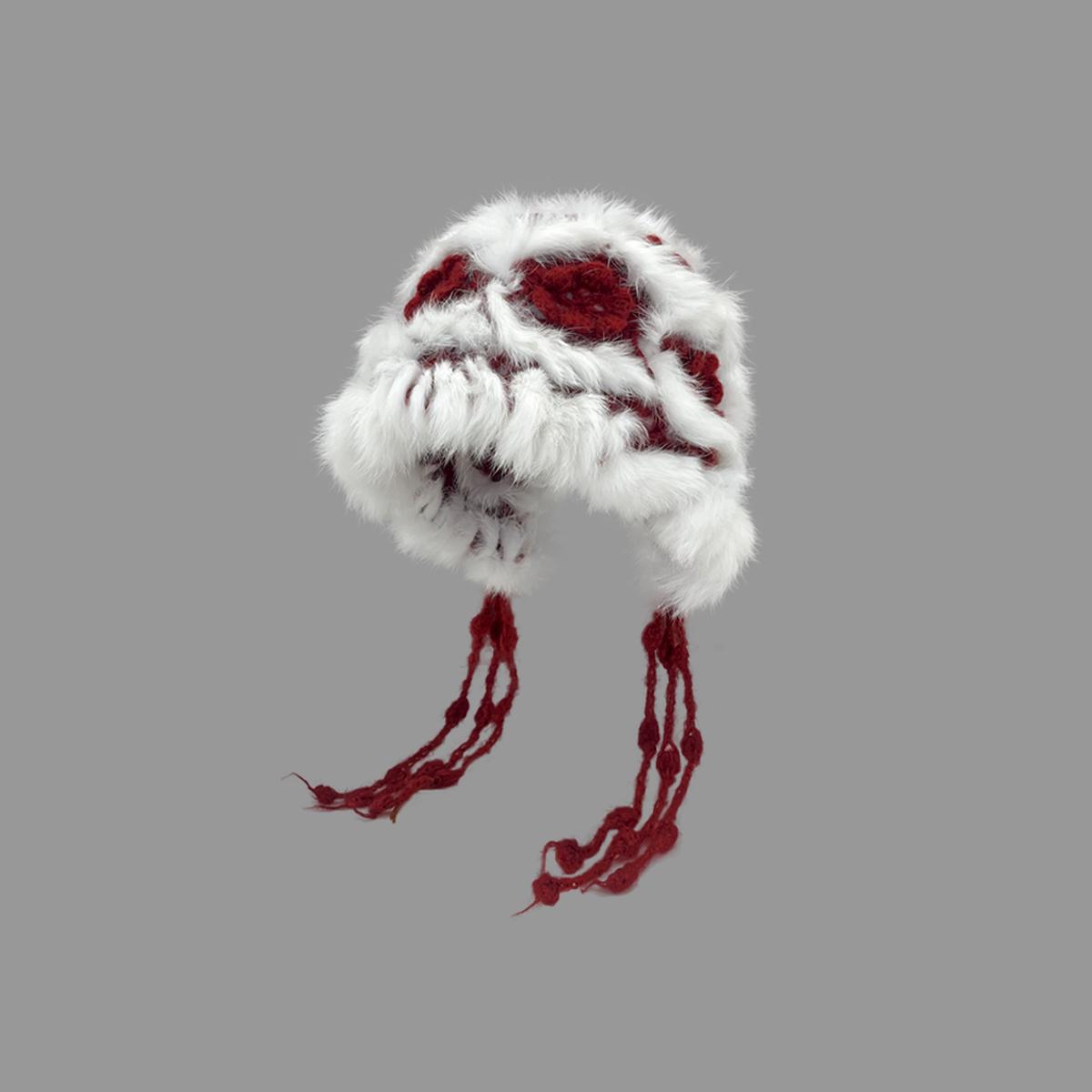 

New rabbit fur knitted furry pullover hat for women s winter travel in western Sichuan to take pictures and show their faces one size fits all красный