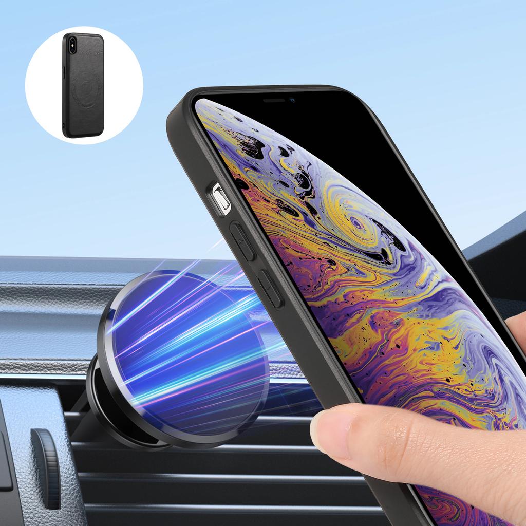 DENIOR For iPhone XS Max Magnetic Case PU Leather Coated PC+TPU Shockproof Phone Cover