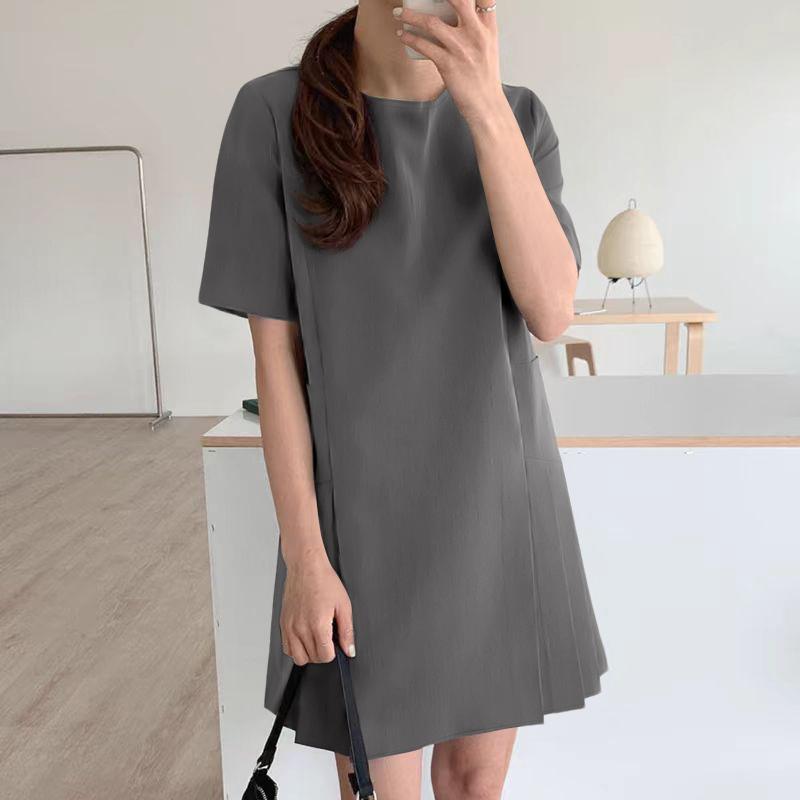 

ZANZEA Женское повседневное платье с круглым вырезом и однотонным свободным коротким рукавом 4XL