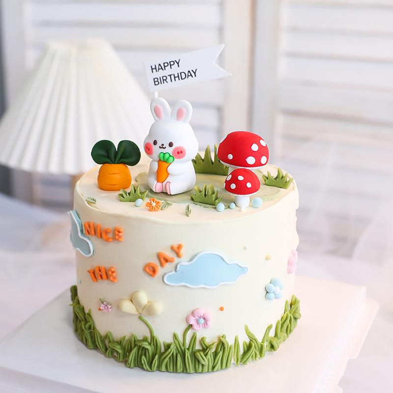 3D Mushroom Carrot Rabbit Cake Topper Jungle Theme Kids 1st Birthday Cake Topper Happy Easter Bunny Cake Decor Baby Shower