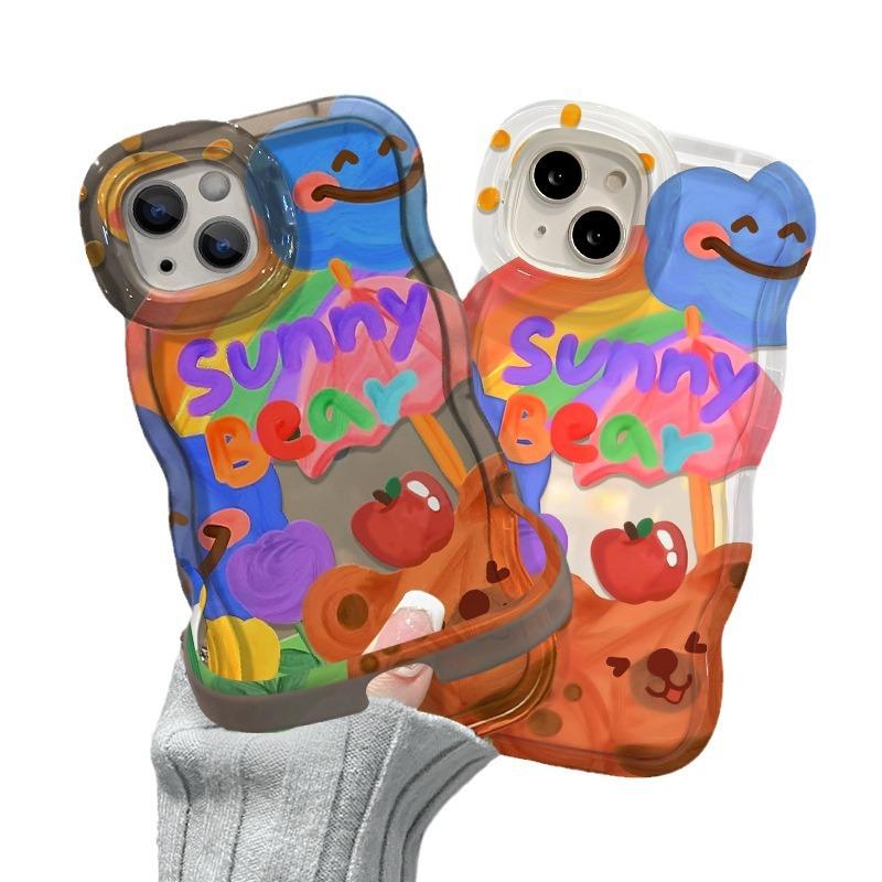 Applicable to iPhone14 iPhone case 15 Graffiti bear 13 Cartoon 16 Double bracket 12 Premium sense silicone 17